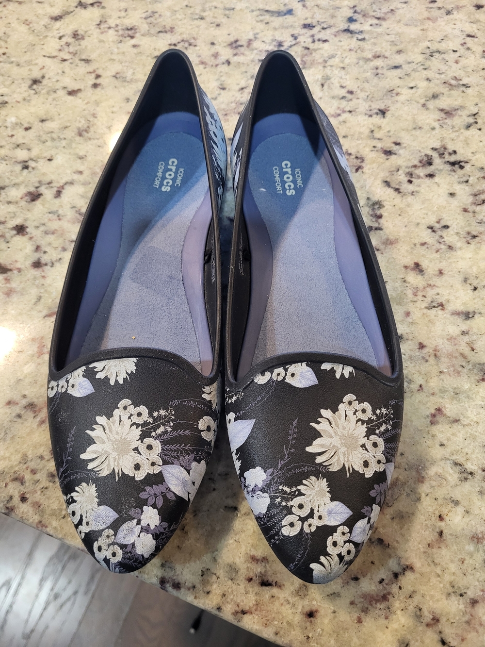 CROCS Black Floral Slip-On Flats